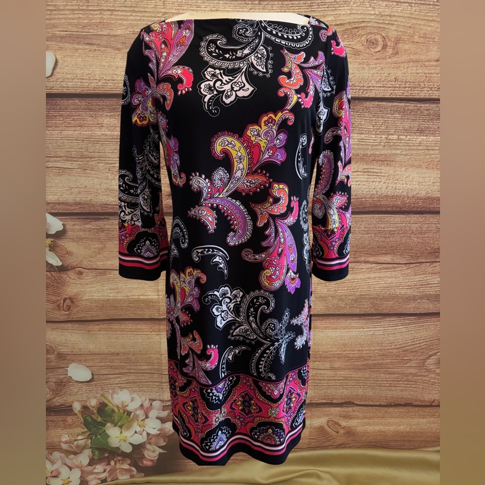 NWT American Living Paisley Dress Size 10 Long Sleeve Pink Black